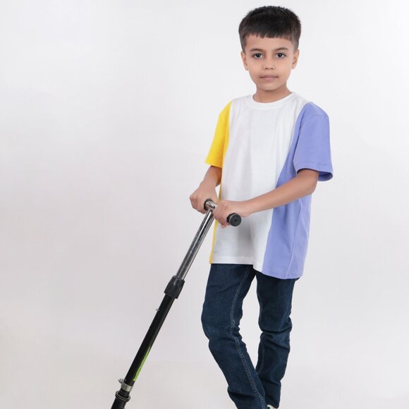 NEW Unisex Kids Colorblock T Shirt - Boy/Girl 100% Pure Cotton - Picture 4 of 4